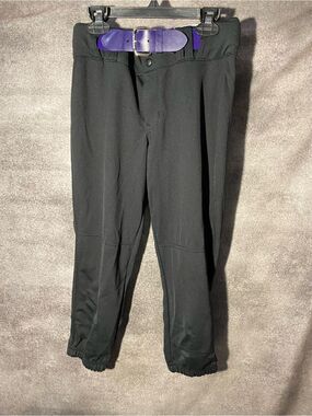 Women's Black Champro Baseball Softball Pants Pull Up Belted Purple Bel Medium